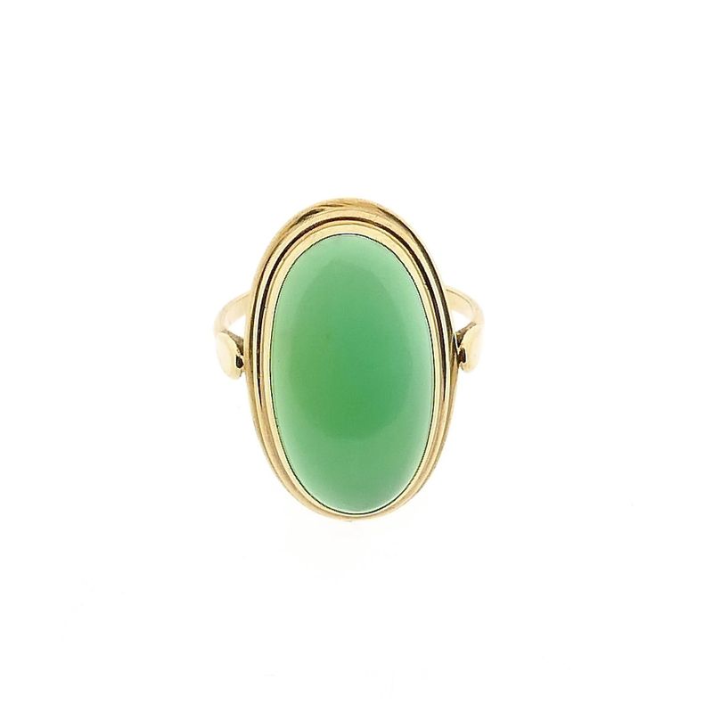 Image 3 of Gold Ring with Jade; 14 Karat; Size 17.75