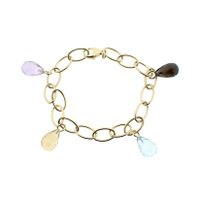Gold link bracelet with topaz and smoky quartz.