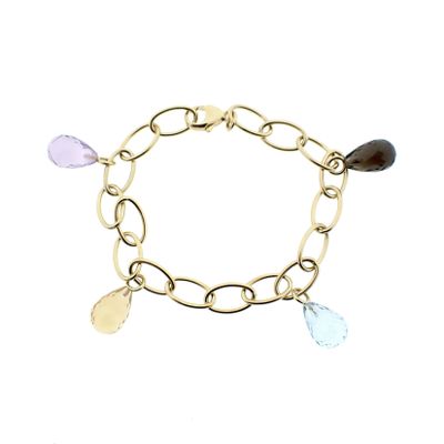 Image 1 of Gold link bracelet with topaz and smoky quartz.