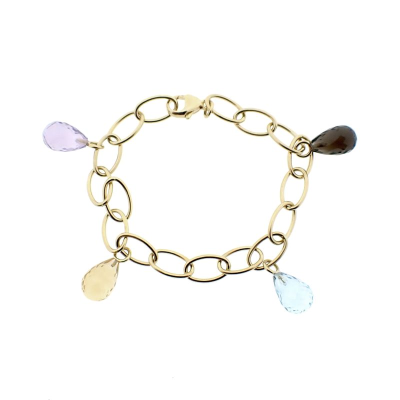 Image 1 of Gold link bracelet with topaz and smoky quartz.