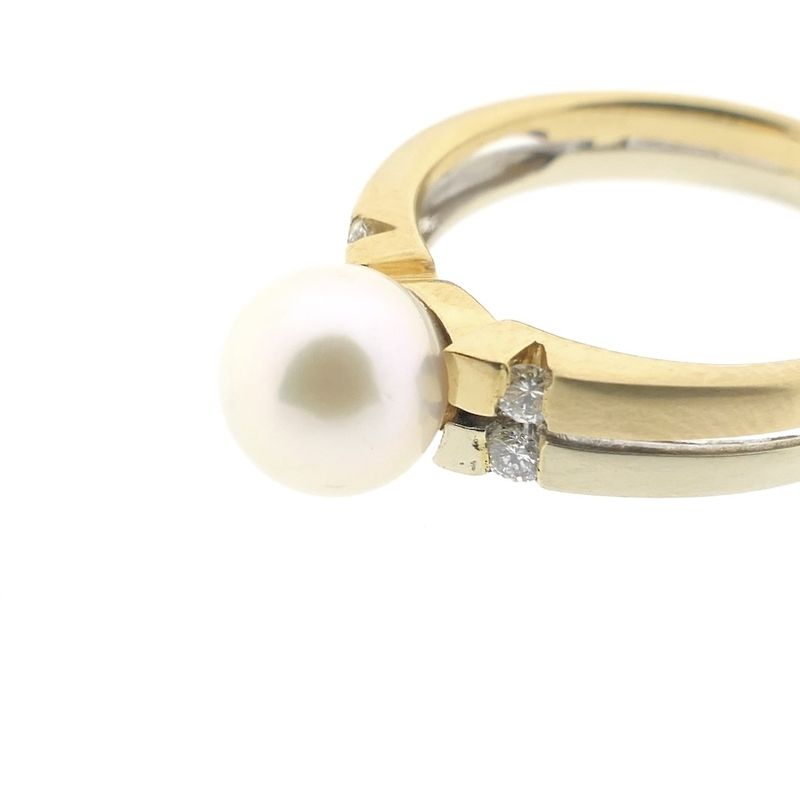 Image 8 of Two-tone gold ring with pearl and diamonds; 0.06 ct.