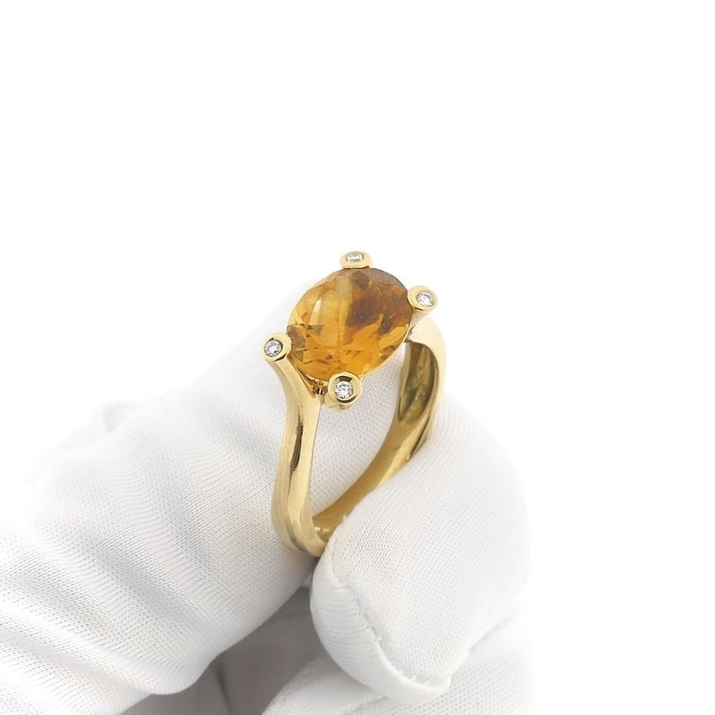 Image 7 of Gold solitaire ring with citrine and diamond; 0.08 ct.