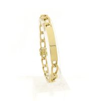 Exclusive gold flat gourmet link bracelet with engraving plate; BREV | 21.5 cm