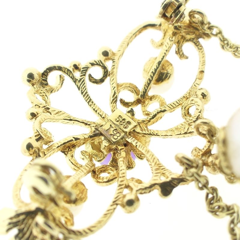 Image 8 of Gold brooch with pearls and purple glass bead