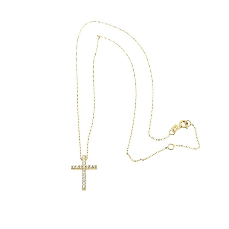 Image 8 of Gold necklace with a fixed pendant; Cross with zirconia | 42.5 cm - 45.5 cm