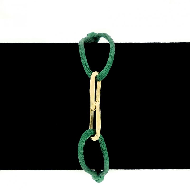 Image 13 of Forever Knots® Handmade Green Satin Bracelet with Gold Link