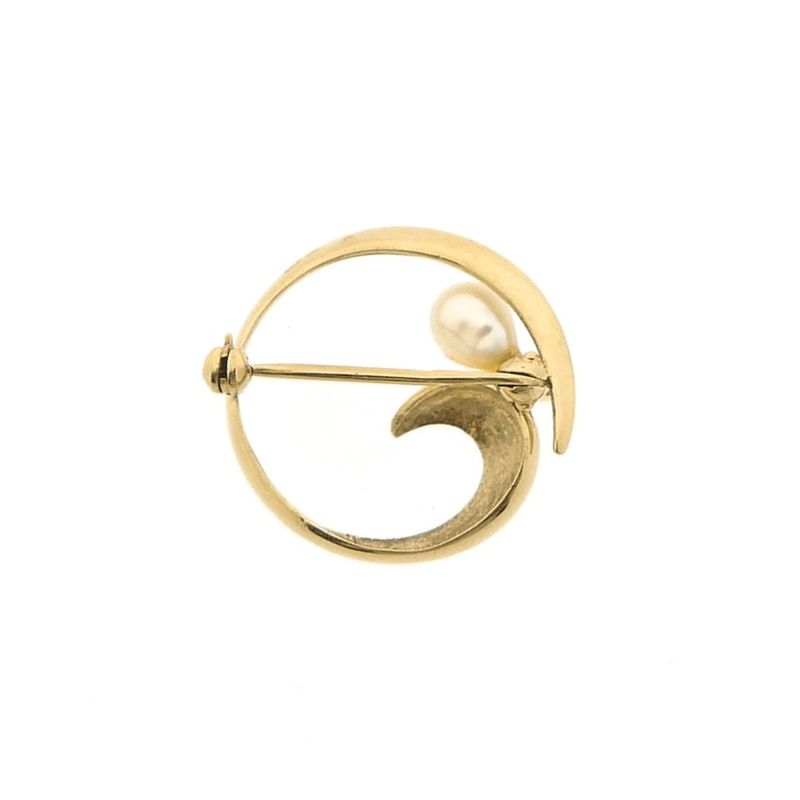 Image 6 of Gold brooch with pearl and diamonds | 0.02 ct.