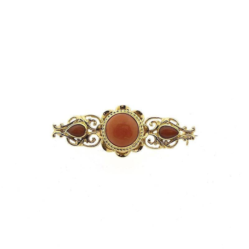 Image 1 of Antique gold brooch with blood coral
