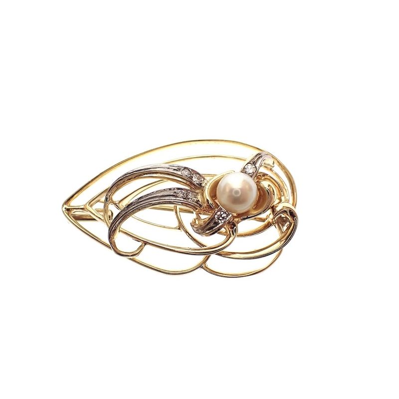 Image 1 of Two-tone gold fantasy brooch with pearl and diamond