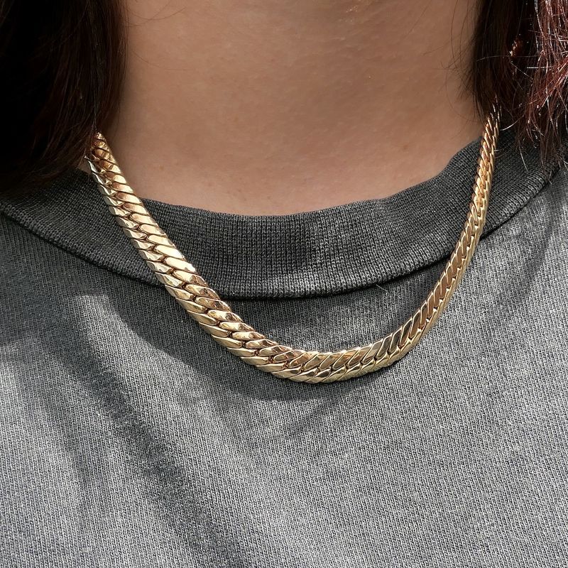 Image 10 of Gold flat gourmet link necklace