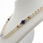 Image 6 of Pearl necklace with lapis lazuli and gold clasp | 43 cm