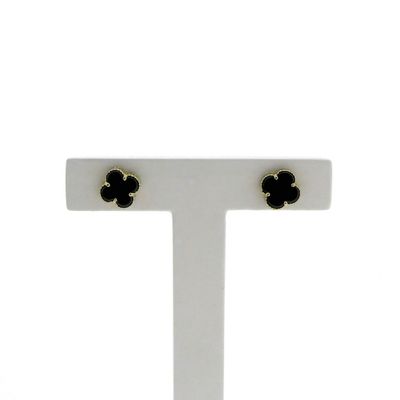 Image 1 of Golden clover 4 stud earrings with onyx
