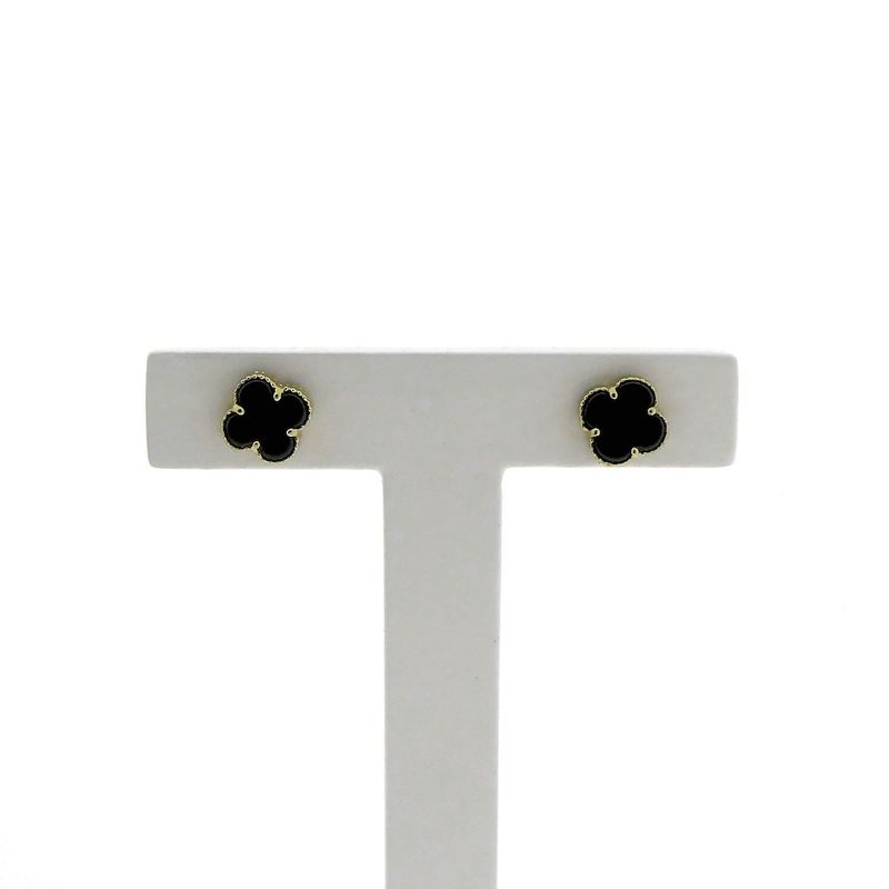 Image 1 of Golden clover 4 stud earrings with onyx