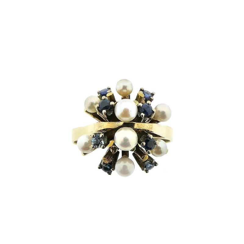 Image 3 of Gold cocktail ring with pearls and sapphire