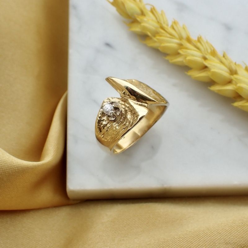 Image 7 of Golden abstract fantasy ring with diamond 0.06 ct.