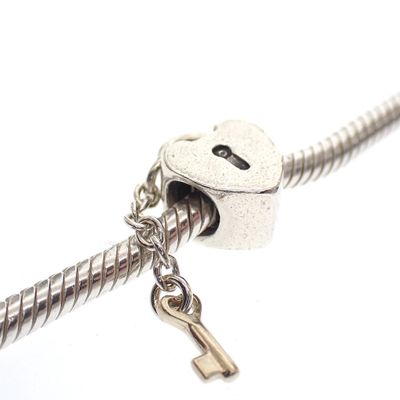 Image 2 of Pandora charm; Silver with gold; Heart with gold key