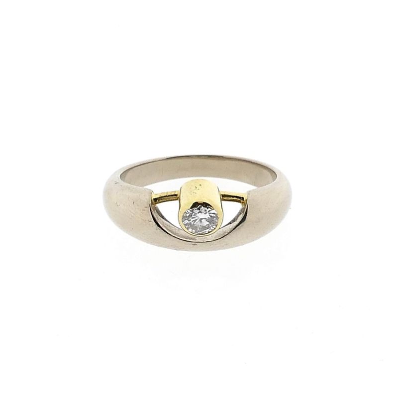 Image 3 of Bicolor Gold Solitaire Ring with Diamond; 14K; Size 17.5
