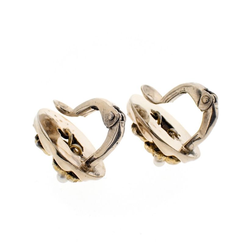 Image 6 of Two-tone gold-plated clip-on earrings with pearl