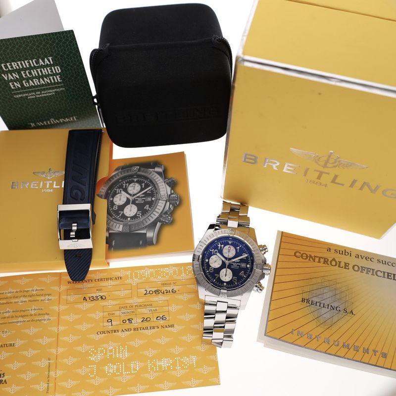 Image 17 of Breitling Super Avenger 'Blue' A13370; Chronograph men's watch