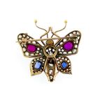 Image 4 of Gold butterfly brooch with diamond, ruby, and sapphire; approx. 1.20 ct.