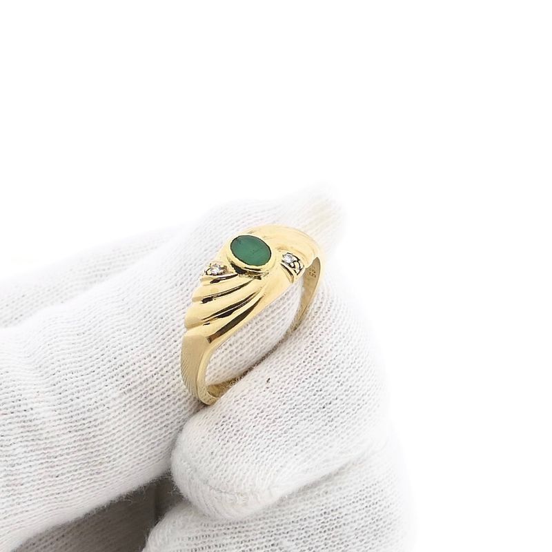 Image 9 of Gold Ring with Emerald & Zirconia; 14 Karat; Size 19