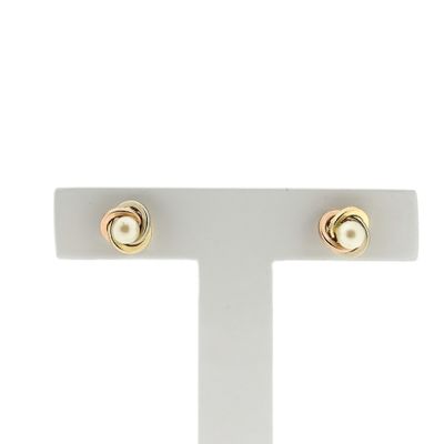 Image 1 of Tricolor gold stud earrings with pearl