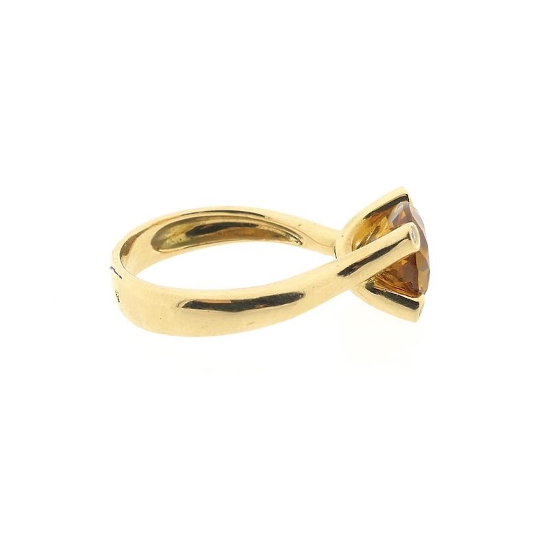 Image 4 of Gold solitaire ring with citrine and diamond; 0.08 ct.
