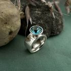 Image 1 of Silver wide ladies ring with blue zirconia