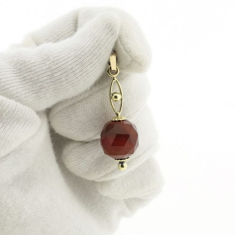 Image 6 of Vintage gold ball pendant with carnelian