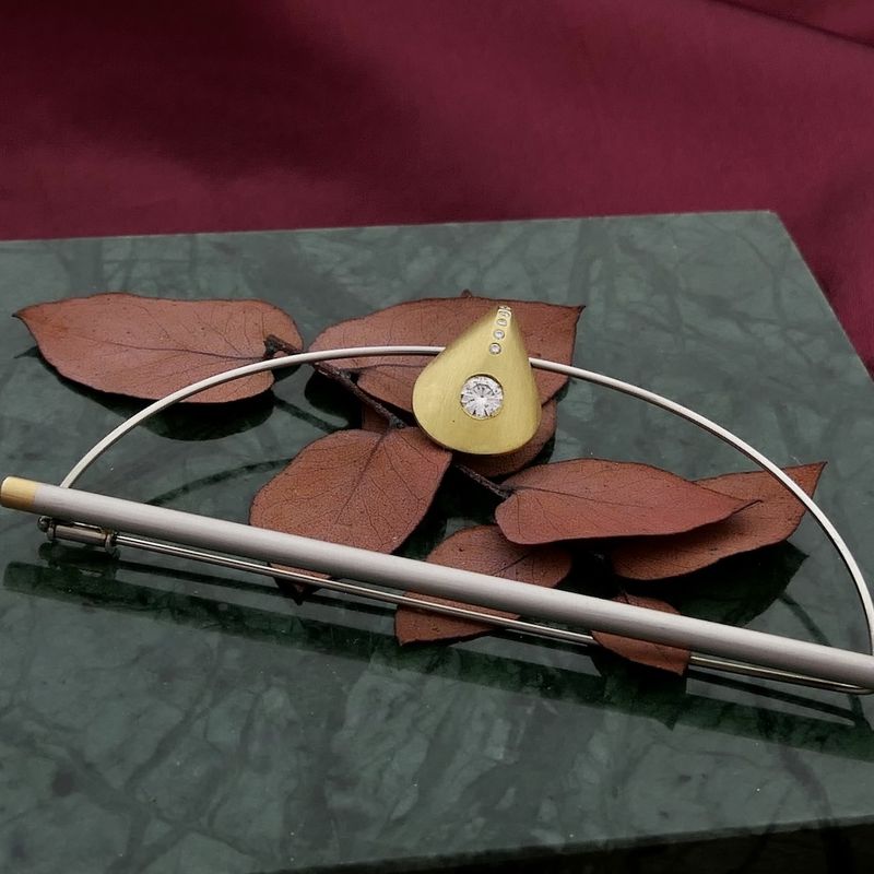 Image 7 of Platinum brooch with gold charm and diamonds; 0.80 ct.