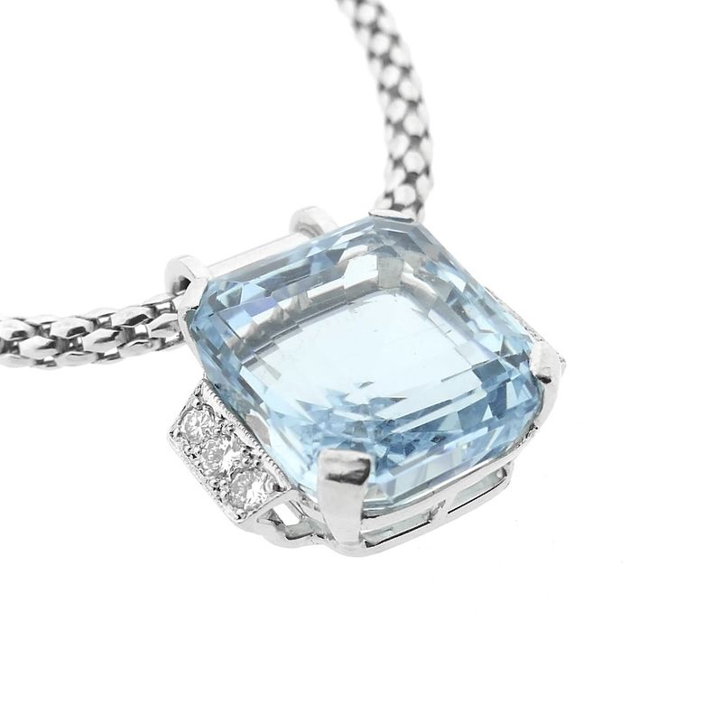 Image 6 of Fope white gold mesh link necklace with aquamarine and diamonds; 0.24 ct.