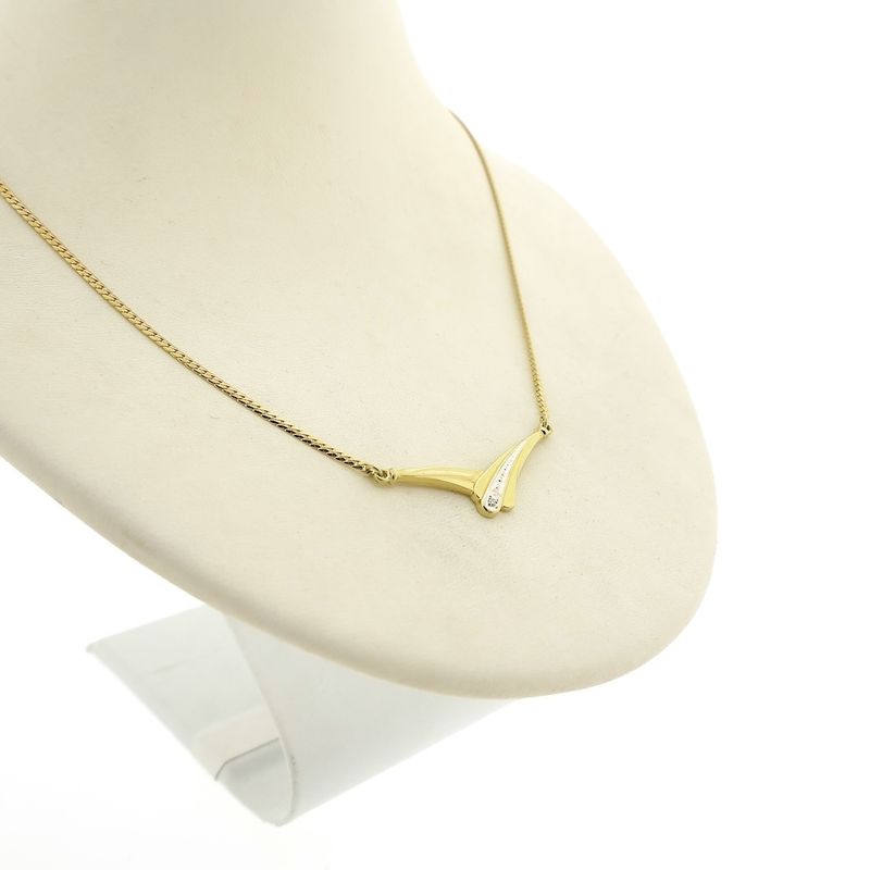 Image 3 of Gold necklace with a fixed pendant and diamond; 0.01 ct. | 42 cm