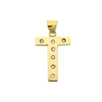 Gold pendant of the letter T with diamond; 0.035 ct.