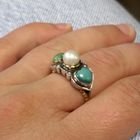 Image 3 of Gold and silver ring with aventurine, pearl and turquoise