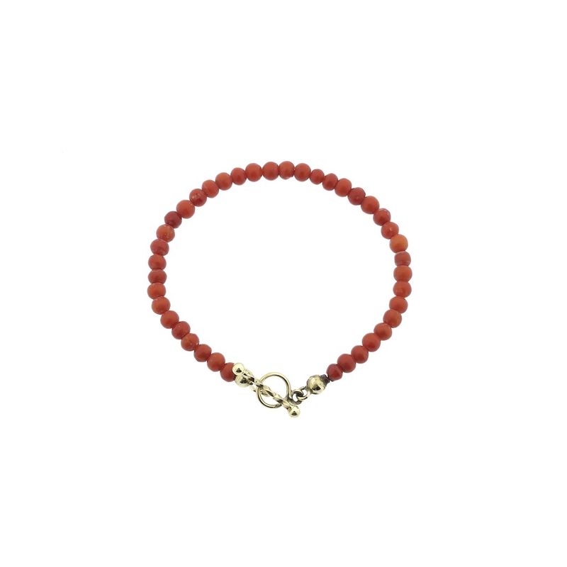 Image 2 of Red coral bead bracelet with gold clasp; Children's bracelet