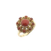 Gold entourage ring with red coral