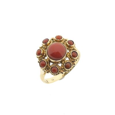 Gold entourage ring with red coral Image 1 of Gold entourage ring with red coral