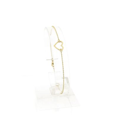 Image 1 of Gold thin anchor link bracelet with heart | 16.5 cm - 18.5 cm