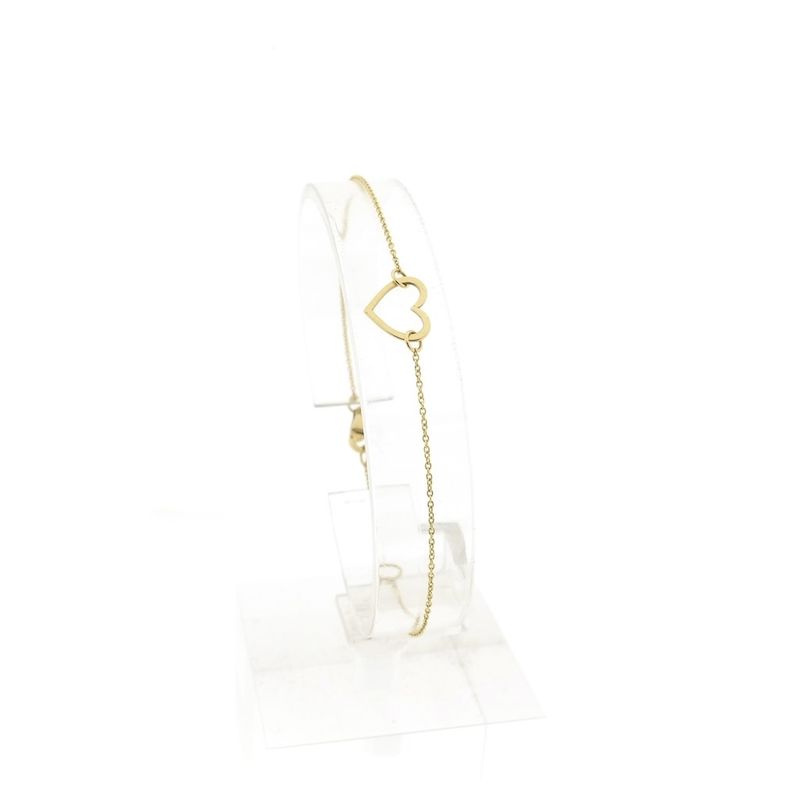 Image 1 of Gold thin anchor link bracelet with heart | 16.5 cm - 18.5 cm