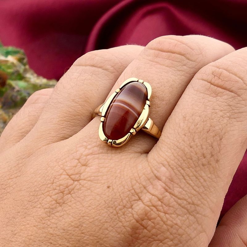 Image 4 of Gold Ring with Carnelian & Band Agate
