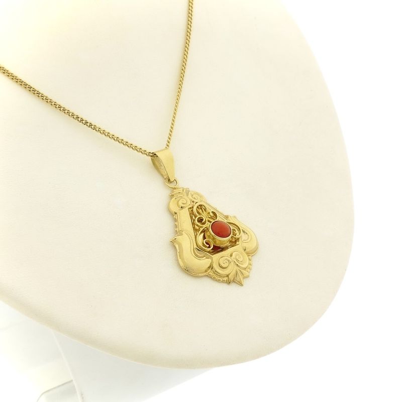 Image 10 of Antique gold pendant with blood coral.