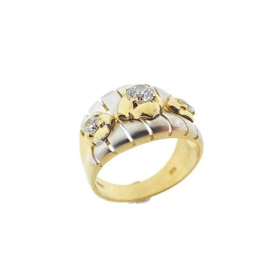 Two-tone gold wide ring set with zirconia Image 1 of Two-tone gold wide ring set with zirconia