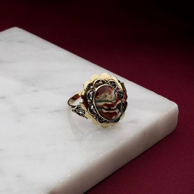 Gold Ring with Moss Agate; 14 Karat; Size 20.5 Image 2 of Gold Ring with Moss Agate; 14 Karat; Size 20.5