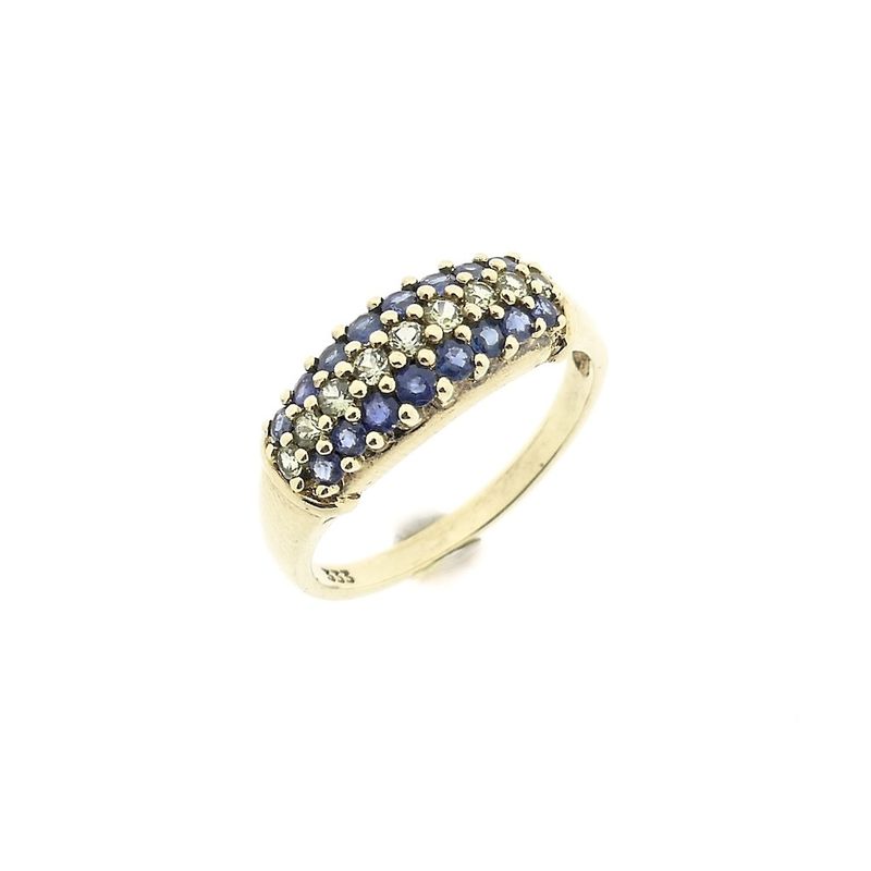 Image 1 of 8-carat row ring with blue and light green sapphire