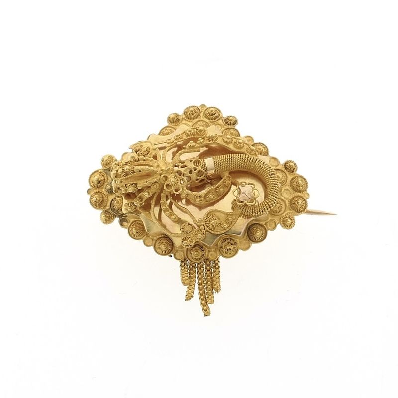 Image 1 of Gold brooch of a hat bell | Filigree technique