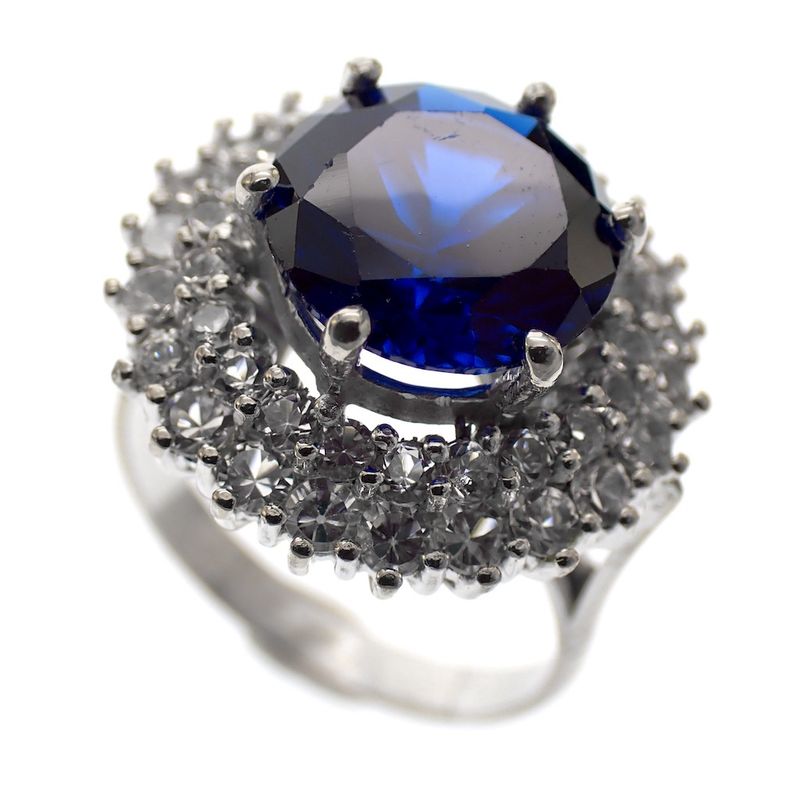 Image 1 of White gold cocktail ring with zirconia and synthetic sapphire
