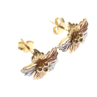 Image 2 of Tricolor gold flower stud earrings