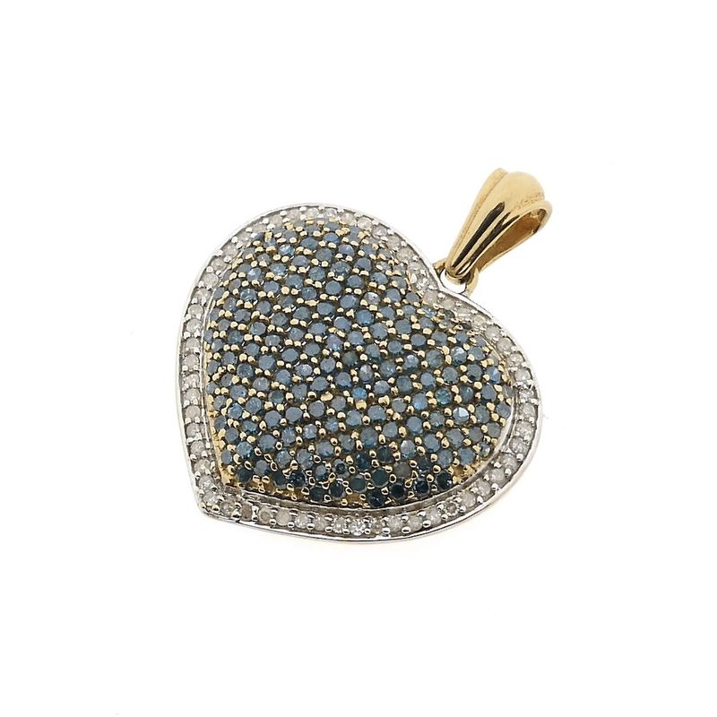 Image 2 of Gold heart pendant with blue moissanite and diamonds; approx. 2.31 ct.