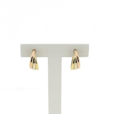 Image 1 of 18 ct. Tricolor gold semi-circular stud earrings