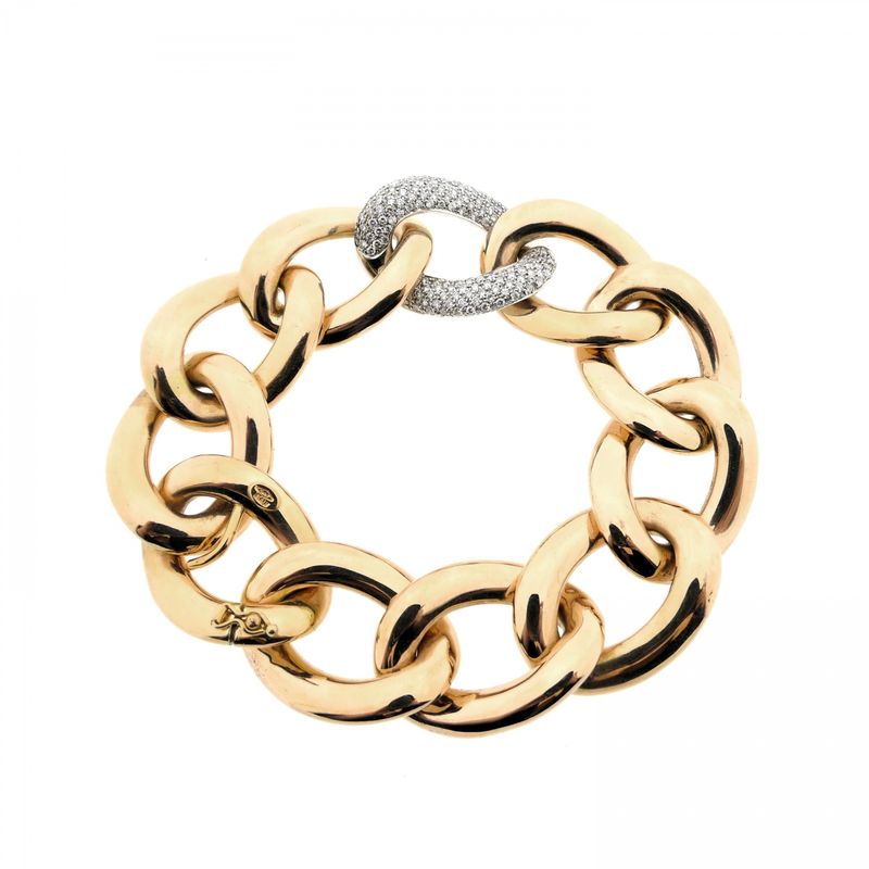Image 3 of Rose gold gourmet link bracelet with diamonds; 0.72 ct.